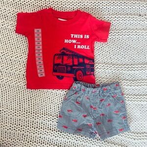 NWT Carter's Baby Boys Firetruck Short Set Size 3 Months
